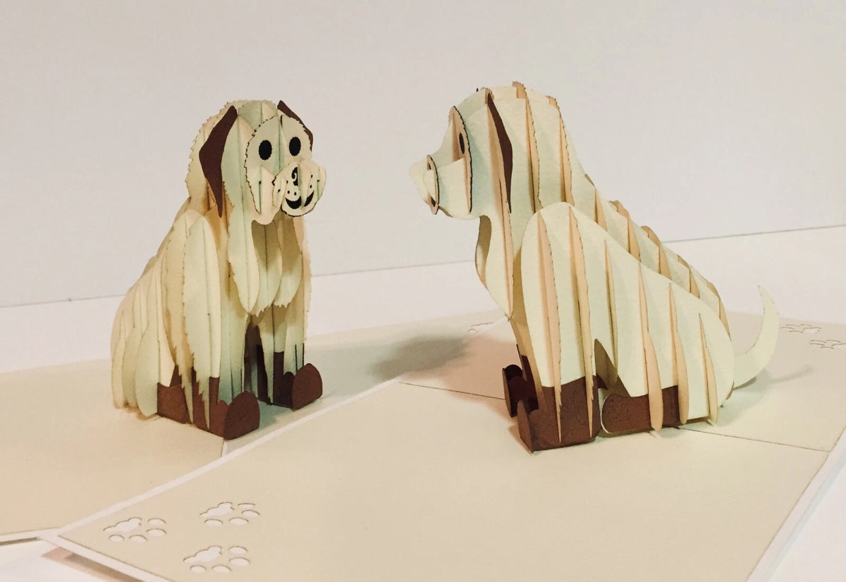 Super Cute Sitting Dog in Cream White - Perfect for Dog Lovers Origami Pop Cards 3D Pop Up Greeting Card Happy Birthday Thank You Handmade Happy Father's Day Australiana Celebration Gift Thinking of You Blank Card for Any Occasion Happy Friendship's Day