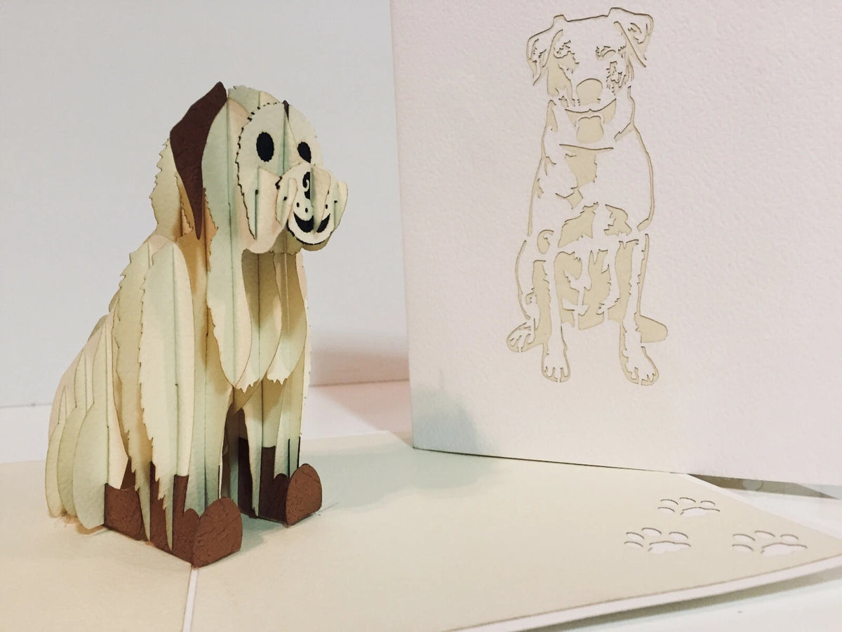 Super Cute Sitting Dog in Cream White - Perfect for Dog Lovers Origami Pop Cards 3D Pop Up Greeting Card Happy Birthday Thank You Handmade Happy Father's Day Australiana Celebration Gift Thinking of You Blank Card for Any Occasion Happy Friendship's Day