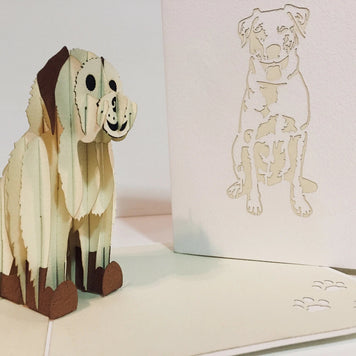 Super Cute Sitting Dog in Cream White - Perfect for Dog Lovers Origami Pop Cards 3D Pop Up Greeting Card Happy Birthday Thank You Handmade Happy Father's Day Australiana Celebration Gift Thinking of You Blank Card for Any Occasion Happy Friendship's Day