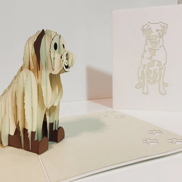Super Cute Sitting Dog in Cream White - Perfect for Dog Lovers Origami Pop Cards 3D Pop Up Greeting Card Happy Birthday Thank You Handmade Happy Father's Day Australiana Celebration Gift Thinking of You Blank Card for Any Occasion Happy Friendship's Day