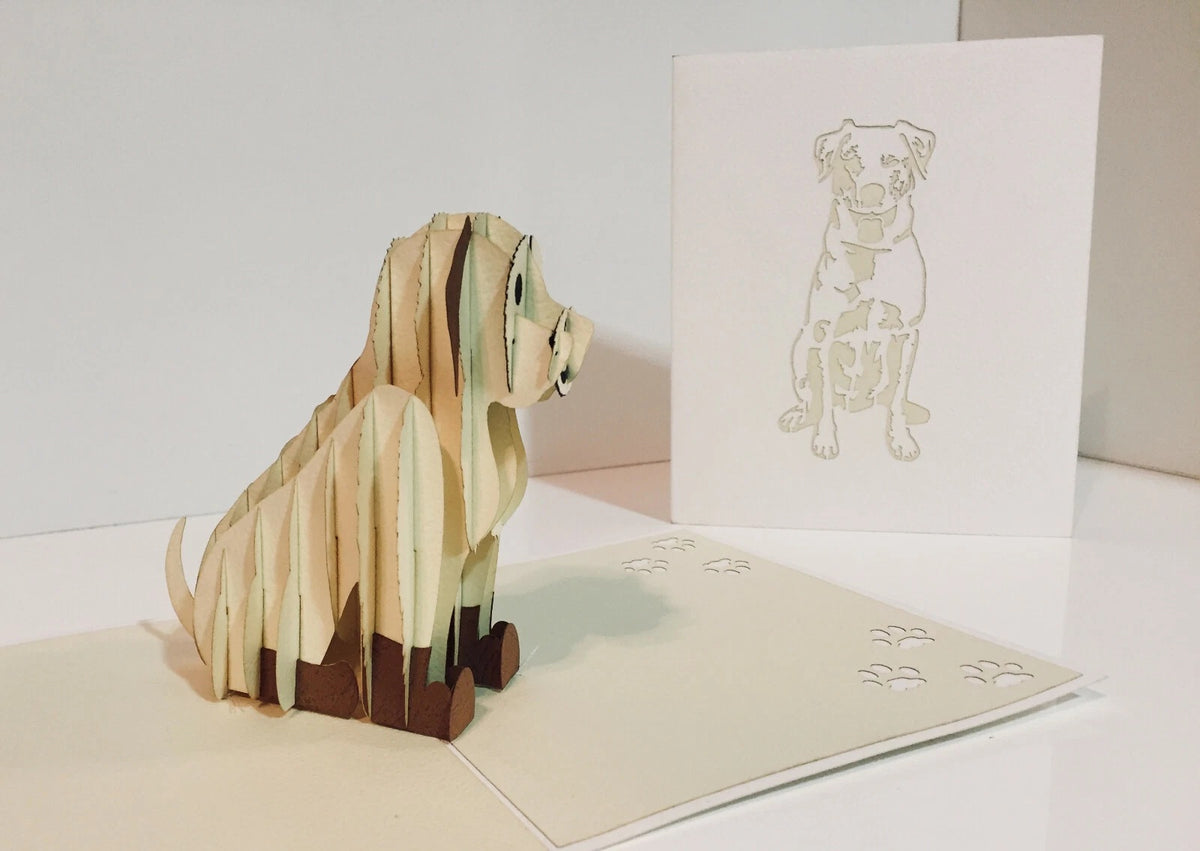 Super Cute Sitting Dog in Cream White - Perfect for Dog Lovers Origami Pop Cards 3D Pop Up Greeting Card Happy Birthday Thank You Handmade Happy Father's Day Australiana Celebration Gift Thinking of You Blank Card for Any Occasion Happy Friendship's Day