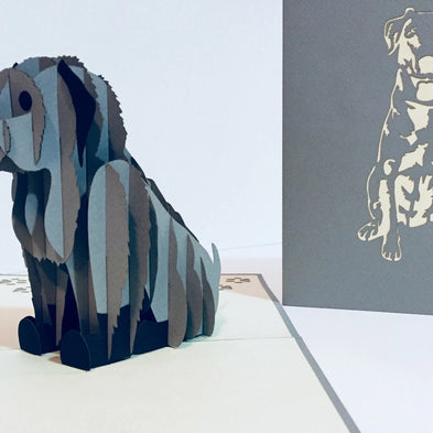 Super Cute Sitting Dog in Light Grey - Perfect for Dog Lovers Origami Pop Cards 3D Pop Up Greeting Card Happy Birthday Thank You Handmade Happy Father's Day Australiana Celebration Gift Thinking of You Blank Card for Any Occasion Happy Mother's Day