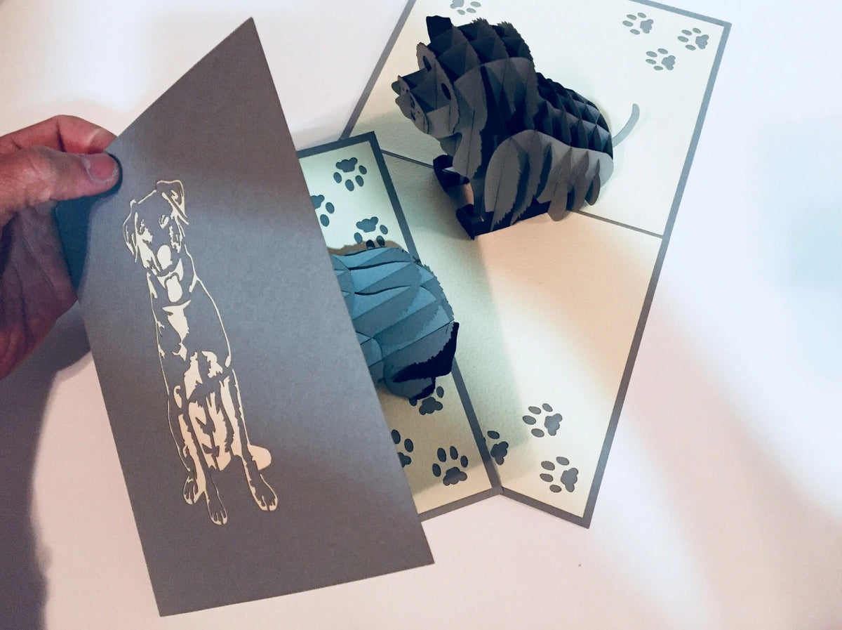 Super Cute Sitting Dog in Light Grey - Perfect for Dog Lovers Origami Pop Cards 3D Pop Up Greeting Card Happy Birthday Thank You Handmade Happy Father's Day Australiana Celebration Gift Thinking of You Blank Card for Any Occasion Happy Mother's Day