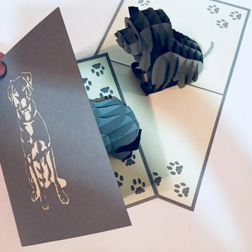 Super Cute Sitting Dog in Light Grey - Perfect for Dog Lovers Origami Pop Cards 3D Pop Up Greeting Card Happy Birthday Thank You Handmade Happy Father's Day Australiana Celebration Gift Thinking of You Blank Card for Any Occasion Happy Mother's Day