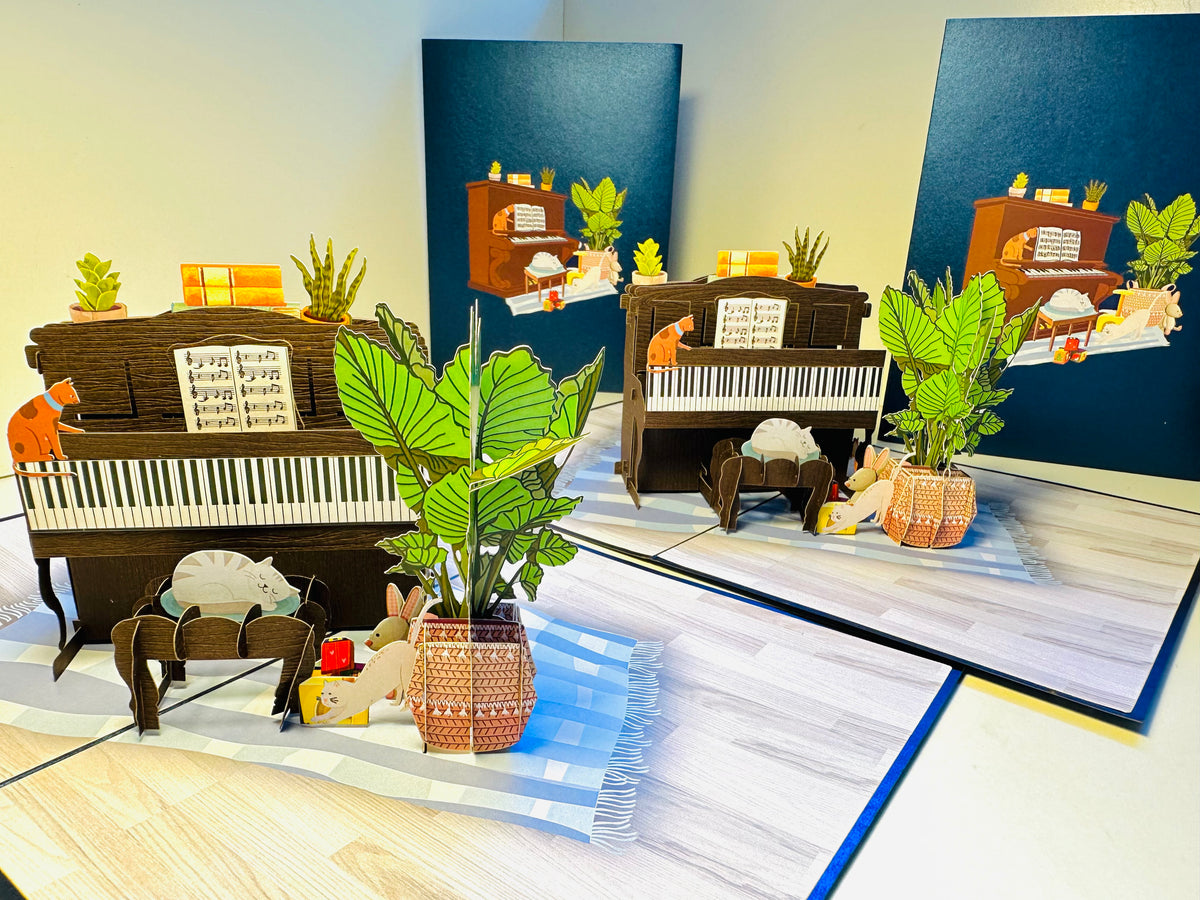 Sleepy Musical Cats on a Piano! ~ Perfect Gifts for Crazy Cat Lovers Origami Pop Cards 3D Pop Up Greeting Card Best Wishes Happy Birthday Gift Thank You Handmade Best Wishes Blank Card for Any Occasion Happy Mother's Day Happy Father's Day Celebration