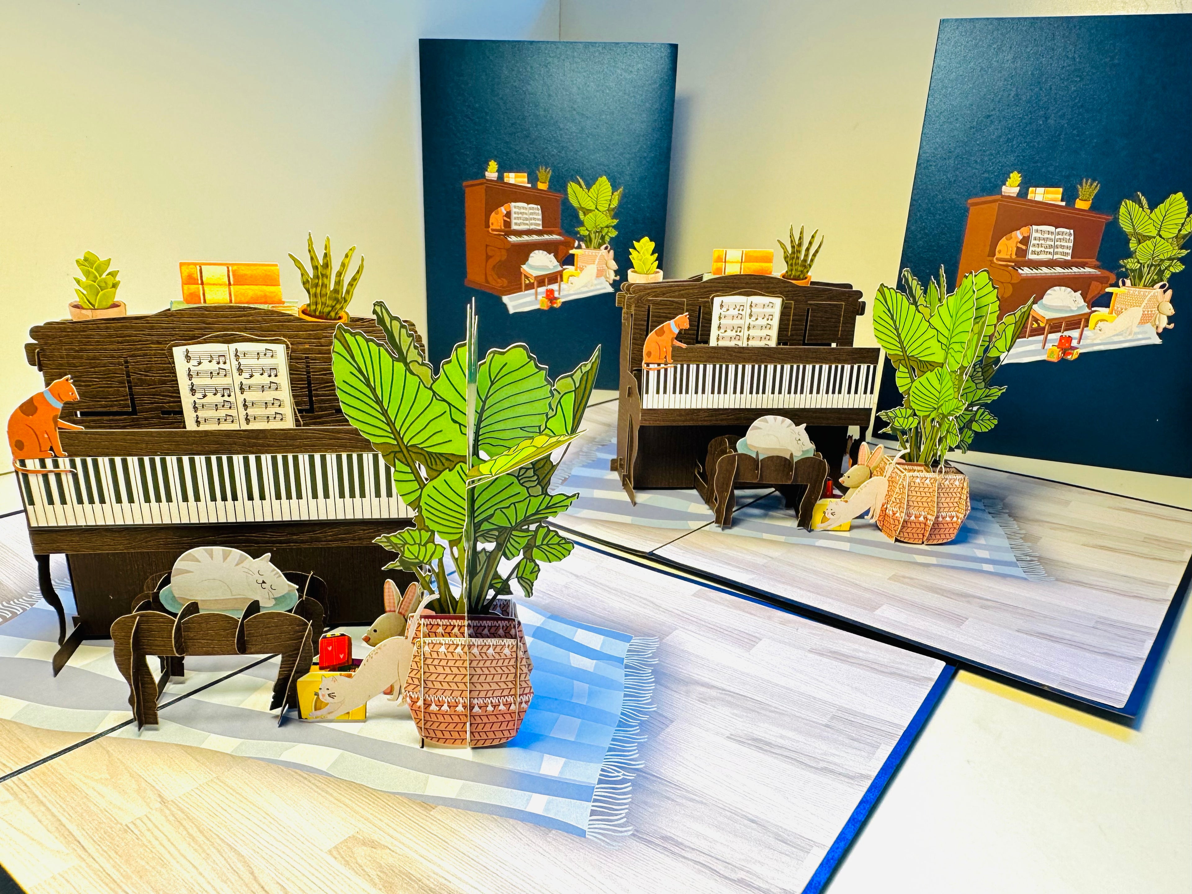Sleepy Musical Cats on a Piano! ~ Perfect Gifts for Crazy Cat Lovers Origami Pop Cards 3D Pop Up Greeting Card Best Wishes Happy Birthday Gift Thank You Handmade Best Wishes Blank Card for Any Occasion Happy Mother's Day Happy Father's Day Celebration