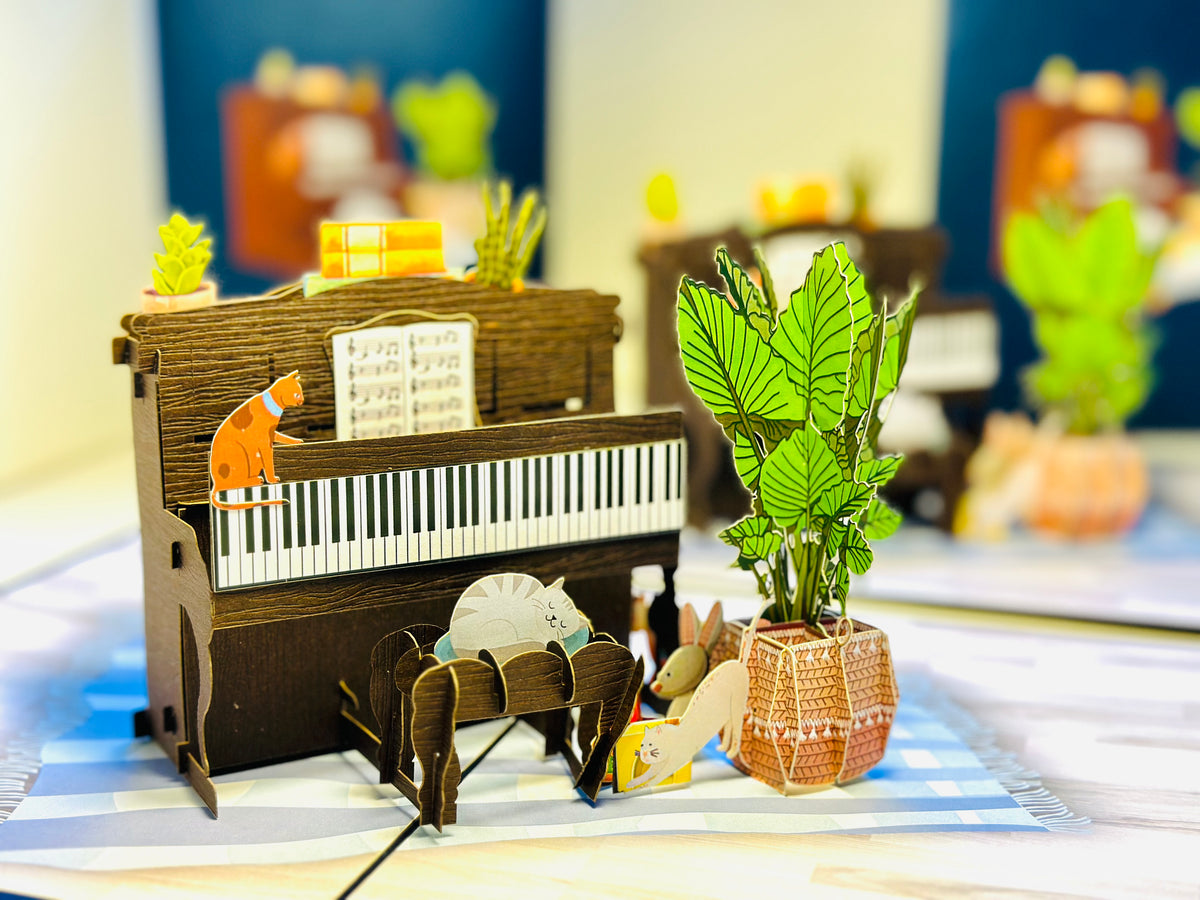 Sleepy Musical Cats on a Piano! ~ Perfect Gifts for Crazy Cat Lovers Origami Pop Cards 3D Pop Up Greeting Card Best Wishes Happy Birthday Gift Thank You Handmade Best Wishes Blank Card for Any Occasion Happy Mother's Day Happy Father's Day Celebration