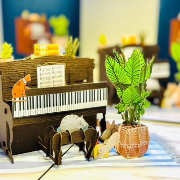 Sleepy Musical Cats on a Piano! ~ Perfect Gifts for Crazy Cat Lovers Origami Pop Cards 3D Pop Up Greeting Card Best Wishes Happy Birthday Gift Thank You Handmade Best Wishes Blank Card for Any Occasion Happy Mother's Day Happy Father's Day Celebration