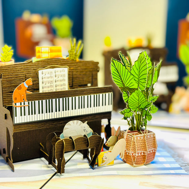 Sleepy Musical Cats on a Piano! ~ Perfect Gifts for Crazy Cat Lovers Origami Pop Cards 3D Pop Up Greeting Card Best Wishes Happy Birthday Gift Thank You Handmade Best Wishes Blank Card for Any Occasion Happy Mother's Day Happy Father's Day Celebration