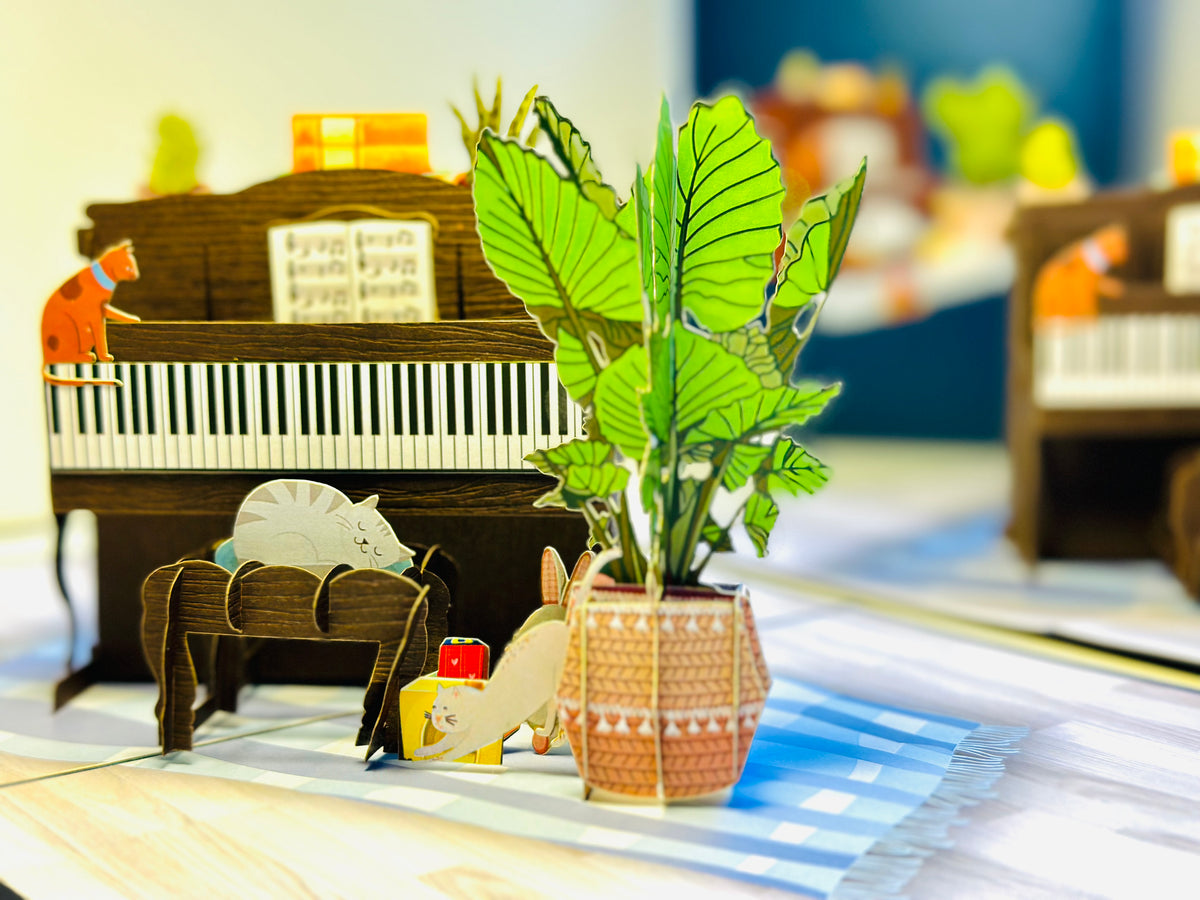 Sleepy Musical Cats on a Piano! ~ Perfect Gifts for Crazy Cat Lovers Origami Pop Cards 3D Pop Up Greeting Card Best Wishes Happy Birthday Gift Thank You Handmade Best Wishes Blank Card for Any Occasion Happy Mother's Day Happy Father's Day Celebration