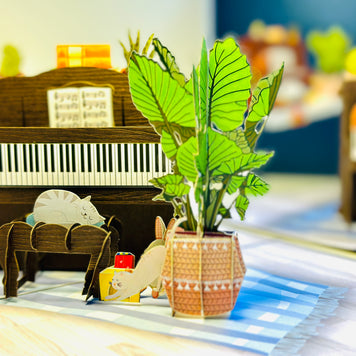 Sleepy Musical Cats on a Piano! ~ Perfect Gifts for Crazy Cat Lovers Origami Pop Cards 3D Pop Up Greeting Card Best Wishes Happy Birthday Gift Thank You Handmade Best Wishes Blank Card for Any Occasion Happy Mother's Day Happy Father's Day Celebration