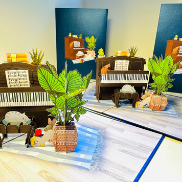 Sleepy Musical Cats on a Piano! ~ Perfect Gifts for Crazy Cat Lovers Origami Pop Cards 3D Pop Up Greeting Card Best Wishes Happy Birthday Gift Thank You Handmade Best Wishes Blank Card for Any Occasion Happy Mother's Day Happy Father's Day Celebration