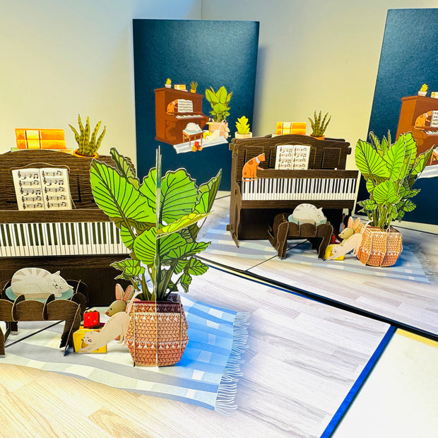 Sleepy Musical Cats on a Piano! ~ Perfect Gifts for Crazy Cat Lovers Origami Pop Cards 3D Pop Up Greeting Card Best Wishes Happy Birthday Gift Thank You Handmade Best Wishes Blank Card for Any Occasion Happy Mother's Day Happy Father's Day Celebration