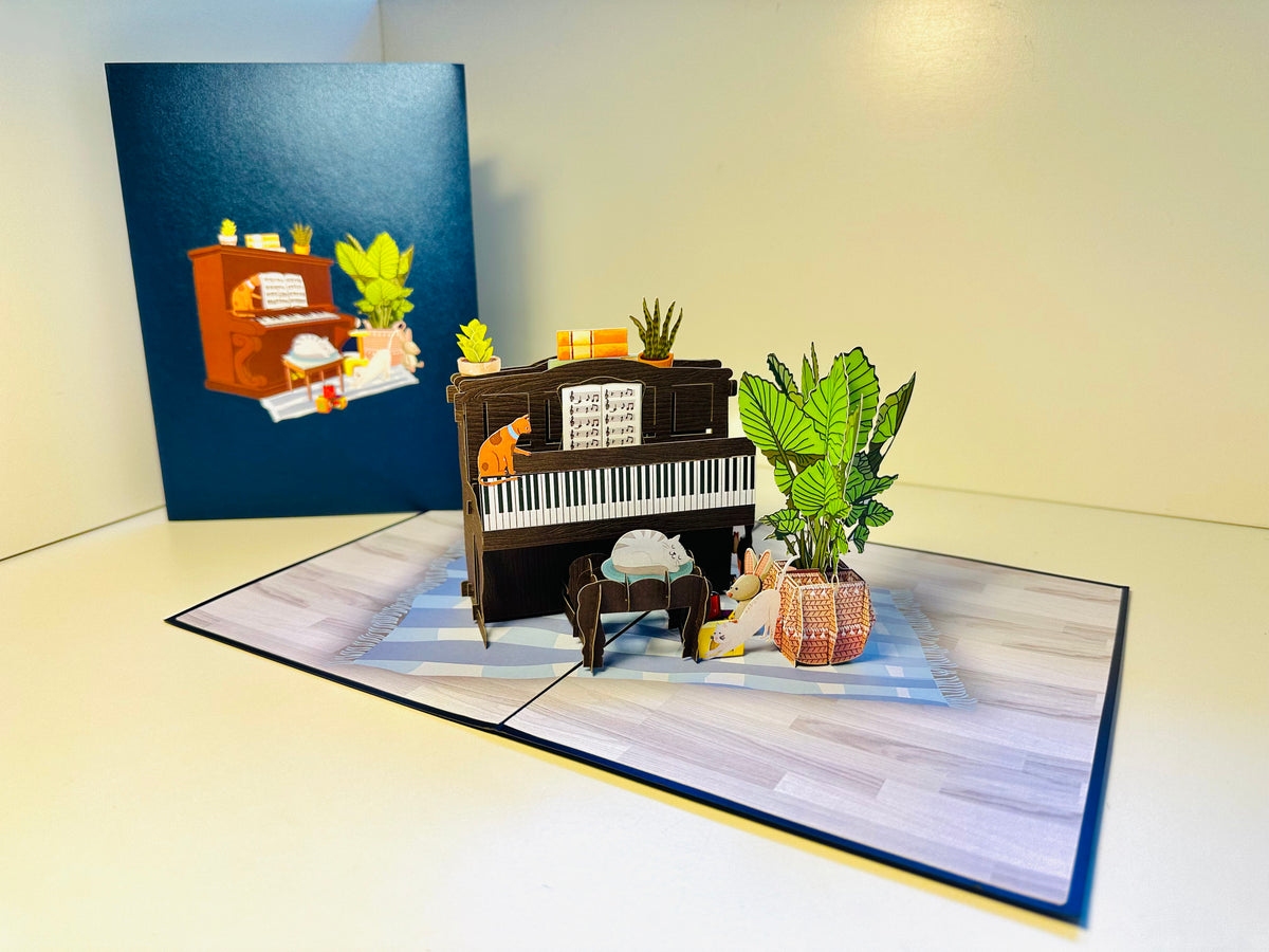 Sleepy Musical Cats on a Piano! ~ Perfect Gifts for Crazy Cat Lovers Origami Pop Cards 3D Pop Up Greeting Card Best Wishes Happy Birthday Gift Thank You Handmade Best Wishes Blank Card for Any Occasion Happy Mother's Day Happy Father's Day Celebration