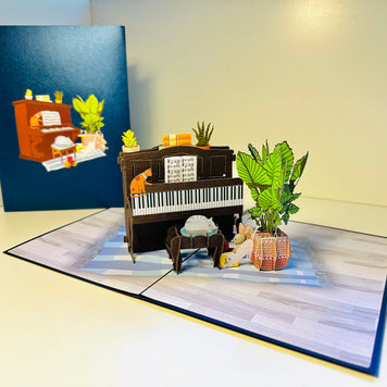 Sleepy Musical Cats on a Piano! ~ Perfect Gifts for Crazy Cat Lovers Origami Pop Cards 3D Pop Up Greeting Card Best Wishes Happy Birthday Gift Thank You Handmade Best Wishes Blank Card for Any Occasion Happy Mother's Day Happy Father's Day Celebration