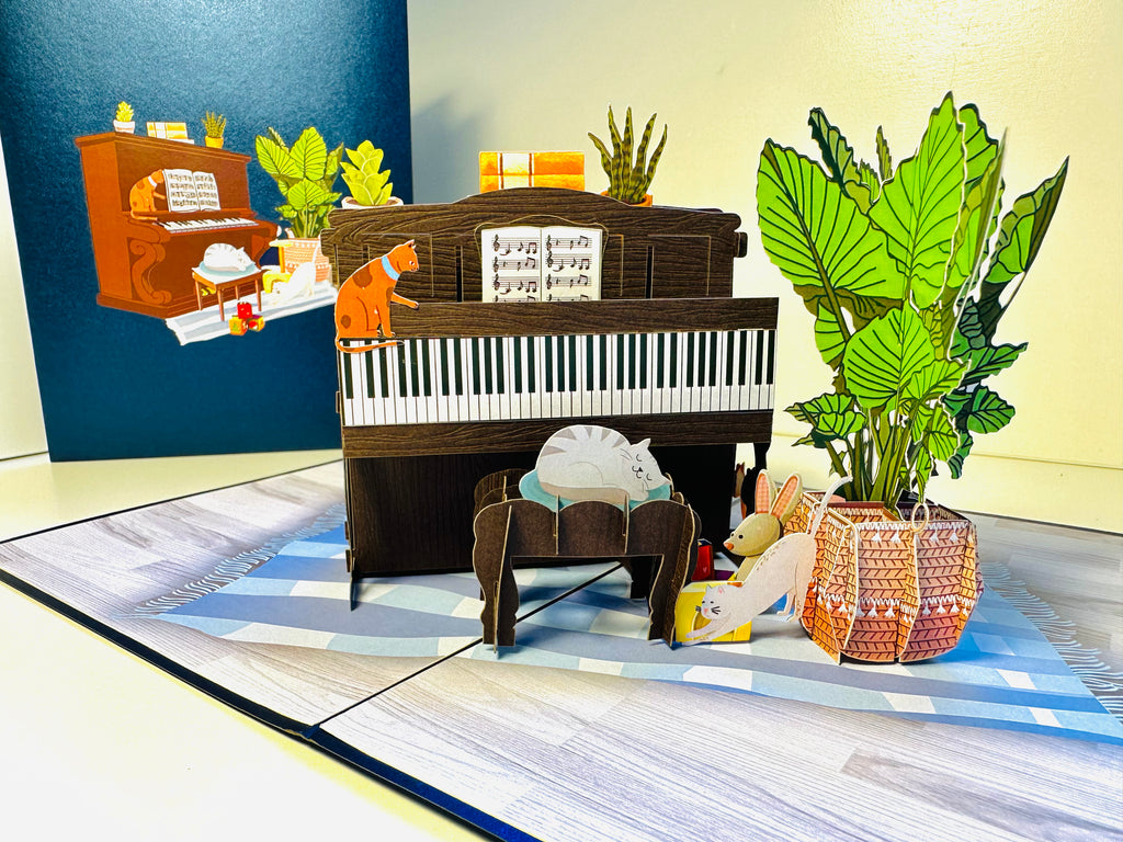 Sleepy Musical Cats on a Piano! ~ Perfect Gifts for Crazy Cat Lovers Origami Pop Cards 3D Pop Up Greeting Card Best Wishes Happy Birthday Gift Thank You Handmade Best Wishes Blank Card for Any Occasion Happy Mother's Day Happy Father's Day Celebration