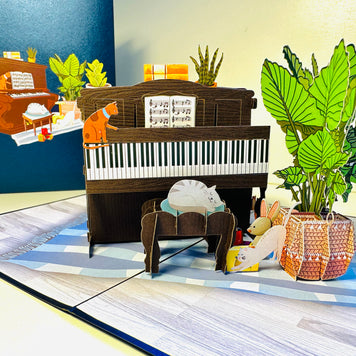 Sleepy Musical Cats on a Piano! ~ Perfect Gifts for Crazy Cat Lovers Origami Pop Cards 3D Pop Up Greeting Card Best Wishes Happy Birthday Gift Thank You Handmade Best Wishes Blank Card for Any Occasion Happy Mother's Day Happy Father's Day Celebration