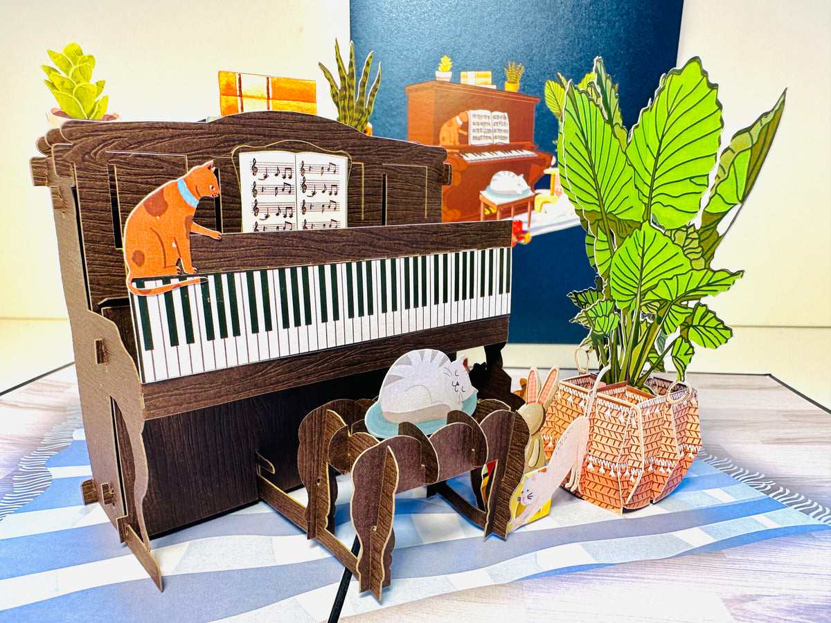 Sleepy Musical Cats on a Piano! ~ Perfect Gifts for Crazy Cat Lovers Origami Pop Cards 3D Pop Up Greeting Card Best Wishes Happy Birthday Gift Thank You Handmade Best Wishes Blank Card for Any Occasion Happy Mother's Day Happy Father's Day Celebration