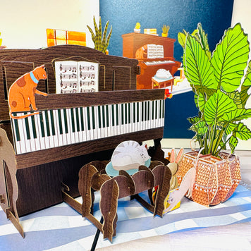 Sleepy Musical Cats on a Piano! ~ Perfect Gifts for Crazy Cat Lovers Origami Pop Cards 3D Pop Up Greeting Card Best Wishes Happy Birthday Gift Thank You Handmade Best Wishes Blank Card for Any Occasion Happy Mother's Day Happy Father's Day Celebration