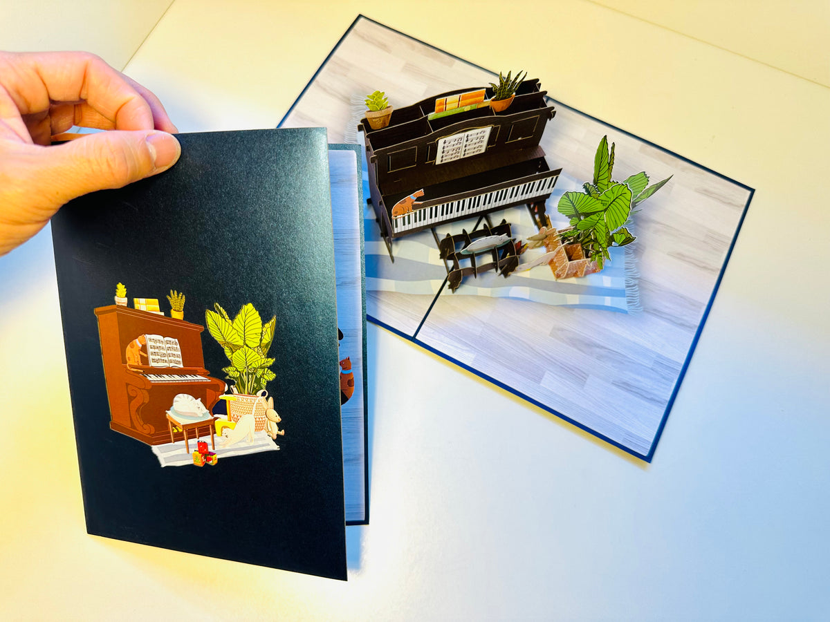 Sleepy Musical Cats on a Piano! ~ Perfect Gifts for Crazy Cat Lovers Origami Pop Cards 3D Pop Up Greeting Card Best Wishes Happy Birthday Gift Thank You Handmade Best Wishes Blank Card for Any Occasion Happy Mother's Day Happy Father's Day Celebration