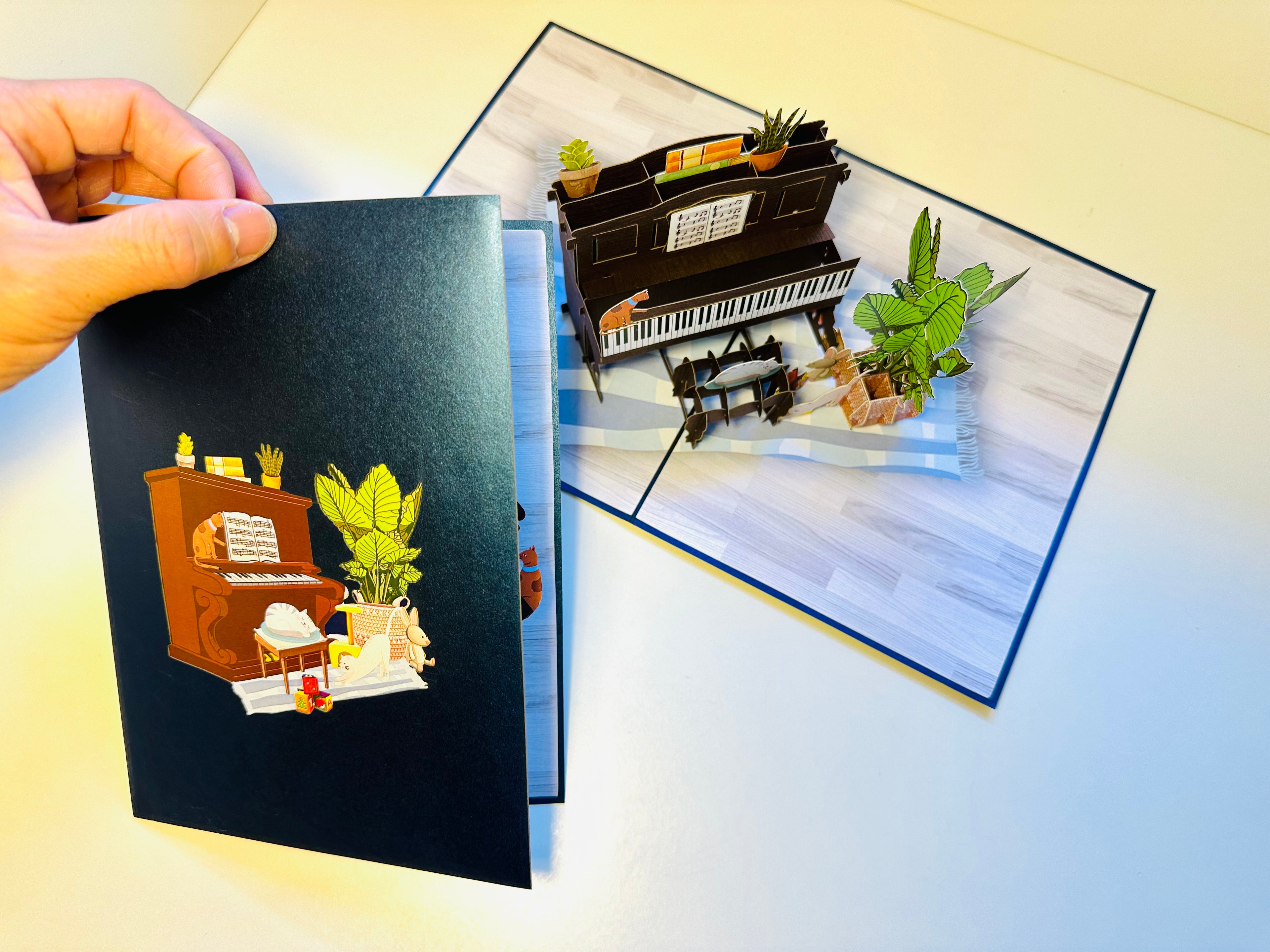 Sleepy Musical Cats on a Piano! ~ Perfect Gifts for Crazy Cat Lovers Origami Pop Cards 3D Pop Up Greeting Card Best Wishes Happy Birthday Gift Thank You Handmade Best Wishes Blank Card for Any Occasion Happy Mother's Day Happy Father's Day Celebration