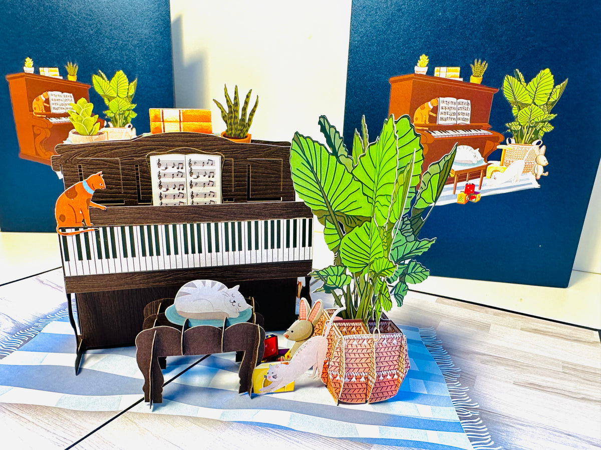 Sleepy Musical Cats on a Piano! ~ Perfect Gifts for Crazy Cat Lovers Origami Pop Cards 3D Pop Up Greeting Card Best Wishes Happy Birthday Gift Thank You Handmade Best Wishes Blank Card for Any Occasion Happy Mother's Day Happy Father's Day Celebration