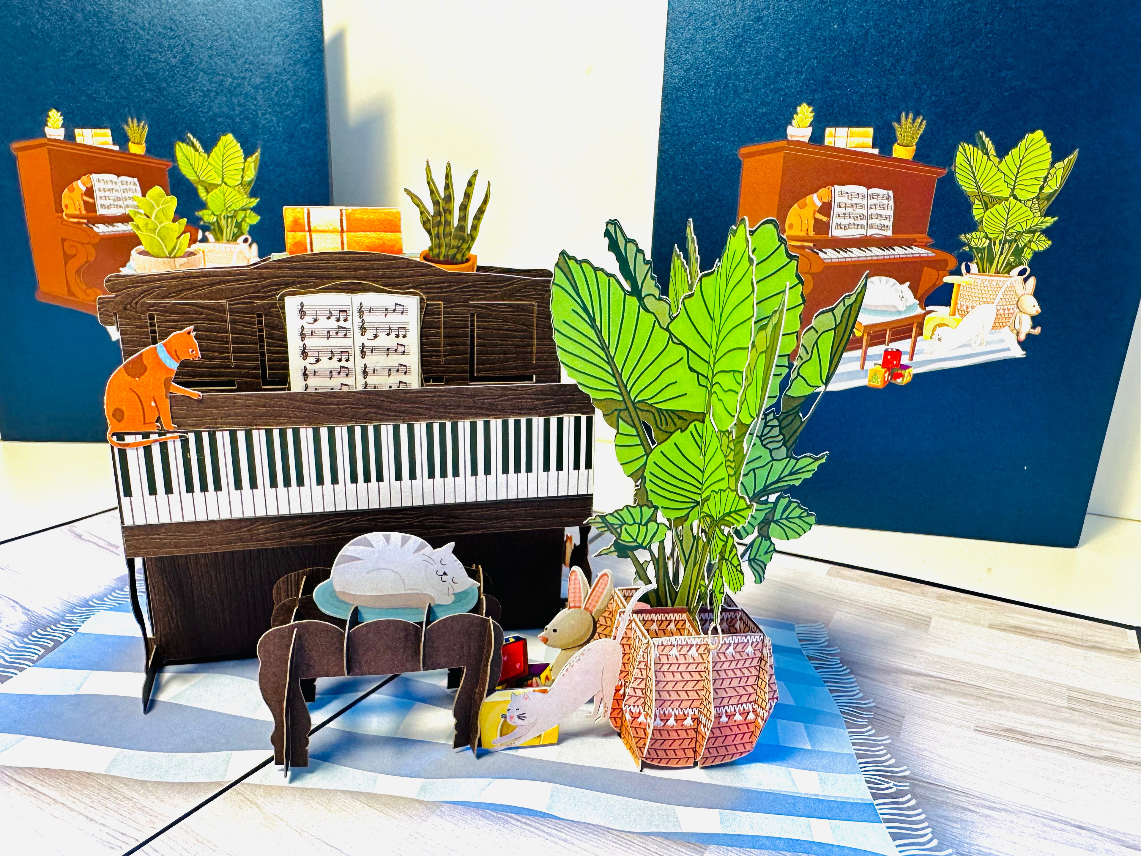 Sleepy Musical Cats on a Piano! ~ Perfect Gifts for Crazy Cat Lovers Origami Pop Cards 3D Pop Up Greeting Card Best Wishes Happy Birthday Gift Thank You Handmade Best Wishes Blank Card for Any Occasion Happy Mother's Day Happy Father's Day Celebration