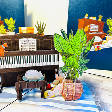 Sleepy Musical Cats on a Piano! ~ Perfect Gifts for Crazy Cat Lovers Origami Pop Cards 3D Pop Up Greeting Card Best Wishes Happy Birthday Gift Thank You Handmade Best Wishes Blank Card for Any Occasion Happy Mother's Day Happy Father's Day Celebration