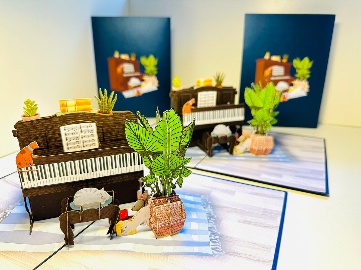 Sleepy Musical Cats on a Piano! ~ Perfect Gifts for Crazy Cat Lovers Origami Pop Cards 3D Pop Up Greeting Card Best Wishes Happy Birthday Gift Thank You Handmade Best Wishes Blank Card for Any Occasion Happy Mother's Day Happy Father's Day Celebration