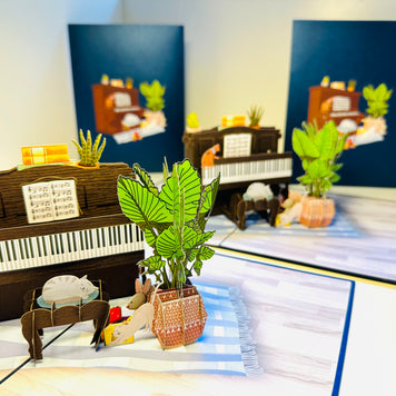 Sleepy Musical Cats on a Piano! ~ Perfect Gifts for Crazy Cat Lovers Origami Pop Cards 3D Pop Up Greeting Card Best Wishes Happy Birthday Gift Thank You Handmade Best Wishes Blank Card for Any Occasion Happy Mother's Day Happy Father's Day Celebration