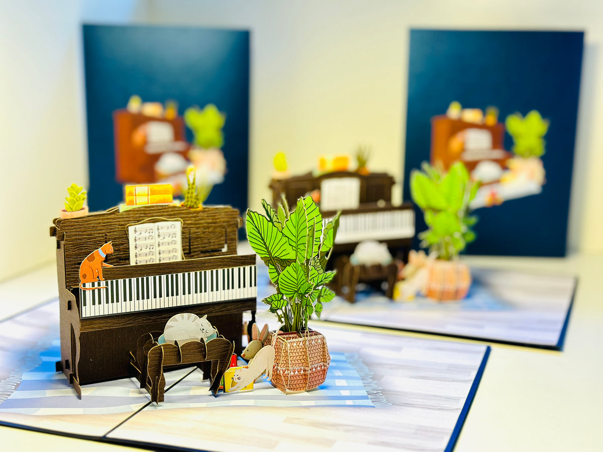 Sleepy Musical Cats on a Piano! ~ Perfect Gifts for Crazy Cat Lovers Origami Pop Cards 3D Pop Up Greeting Card Best Wishes Happy Birthday Gift Thank You Handmade Best Wishes Blank Card for Any Occasion Happy Mother's Day Happy Father's Day Celebration