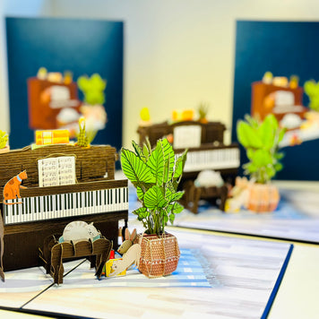 Sleepy Musical Cats on a Piano! ~ Perfect Gifts for Crazy Cat Lovers Origami Pop Cards 3D Pop Up Greeting Card Best Wishes Happy Birthday Gift Thank You Handmade Best Wishes Blank Card for Any Occasion Happy Mother's Day Happy Father's Day Celebration