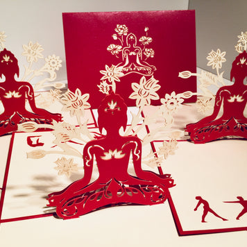 Metallic Red Buddha Yoga Origami Pop Cards 3D Pop Up Greeting Card Happy Birthday Thank You Handmade Gift Thinking of You Blank Card for Any Occasion Happy Mother's Day Australiana Celebrate the Beauty of Flower
