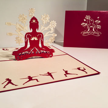 Metallic Red Buddha Yoga Origami Pop Cards 3D Pop Up Greeting Card Happy Birthday Thank You Handmade Gift Thinking of You Blank Card for Any Occasion Happy Mother's Day Australiana Celebrate the Beauty of Flower