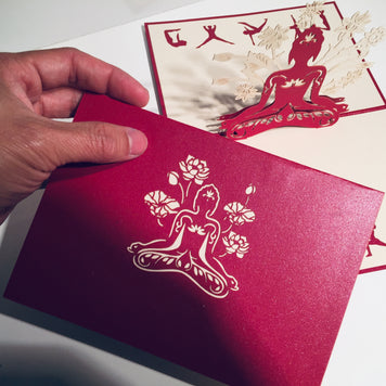 Metallic Red Buddha Yoga Origami Pop Cards 3D Pop Up Greeting Card Happy Birthday Thank You Handmade Gift Thinking of You Blank Card for Any Occasion Happy Mother's Day Australiana Celebrate the Beauty of Flower