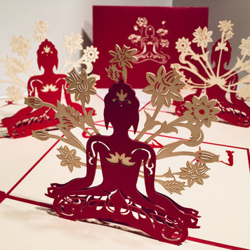 Metallic Red Buddha Yoga Origami Pop Cards 3D Pop Up Greeting Card Happy Birthday Thank You Handmade Gift Thinking of You Blank Card for Any Occasion Happy Mother's Day Australiana Celebrate the Beauty of Flower