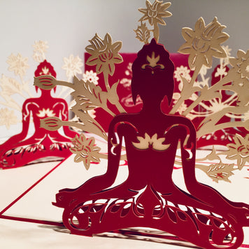Metallic Red Buddha Yoga Origami Pop Cards 3D Pop Up Greeting Card Happy Birthday Thank You Handmade Gift Thinking of You Blank Card for Any Occasion Happy Mother's Day Australiana Celebrate the Beauty of Flower