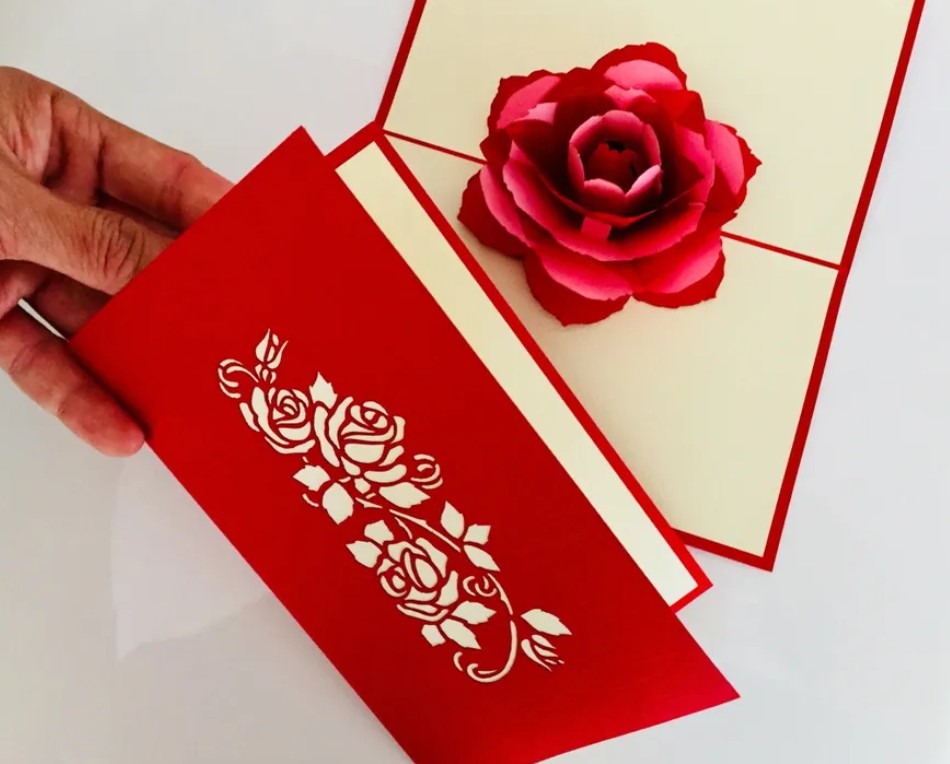 Big Pink & Red Rose Card - Origami Pop Cards 3D Pop Up Greeting Card Happy Birthday Thank You Handmade Gift Thinking of You Blank Card for Any Occasion Happy Mother's Day Australiana Celebrate the Beauty