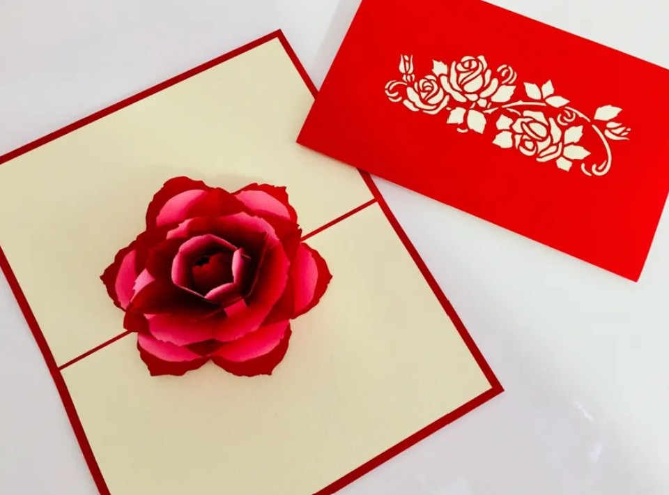 Big Pink & Red Rose Card - Origami Pop Cards 3D Pop Up Greeting Card Happy Birthday Thank You Handmade Gift Thinking of You Blank Card for Any Occasion Happy Mother's Day Australiana Celebrate the Beauty