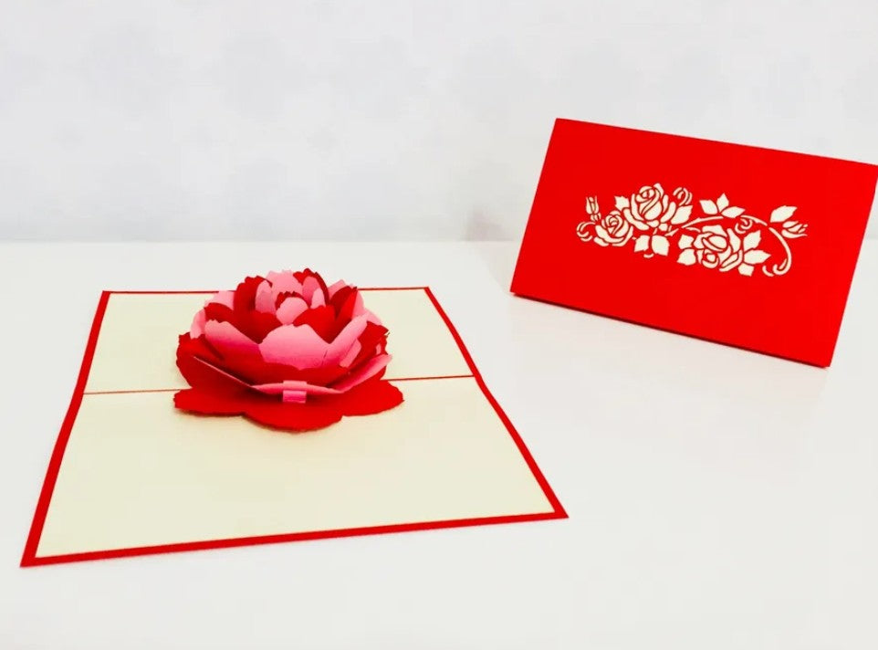 Big Pink & Red Rose Card - Origami Pop Cards 3D Pop Up Greeting Card Happy Birthday Thank You Handmade Gift Thinking of You Blank Card for Any Occasion Happy Mother's Day Australiana Celebrate the Beauty