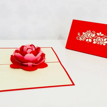 Big Pink & Red Rose Card - Origami Pop Cards 3D Pop Up Greeting Card Happy Birthday Thank You Handmade Gift Thinking of You Blank Card for Any Occasion Happy Mother's Day Australiana Celebrate the Beauty