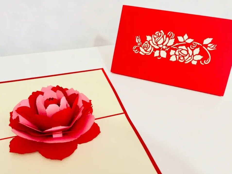 Big Pink & Red Rose Card - Origami Pop Cards 3D Pop Up Greeting Card Happy Birthday Thank You Handmade Gift Thinking of You Blank Card for Any Occasion Happy Mother's Day Australiana Celebrate the Beauty