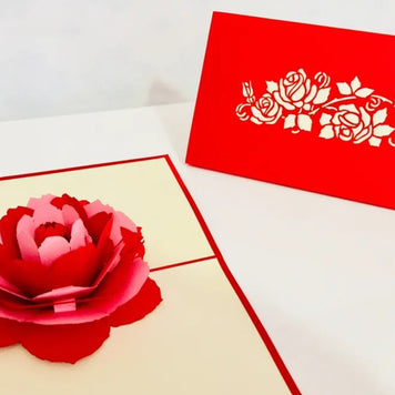 Big Pink & Red Rose Card - Origami Pop Cards 3D Pop Up Greeting Card Happy Birthday Thank You Handmade Gift Thinking of You Blank Card for Any Occasion Happy Mother's Day Australiana Celebrate the Beauty