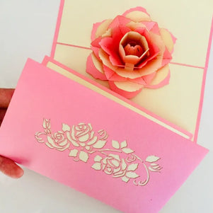 Big Pink & White Rose Card - Origami Pop Cards 3D Pop Up Greeting Card Happy Birthday Thank You Handmade Gift Thinking of You Blank Card for Any Occasion Happy Mother's Day Australiana Celebrate the Beauty