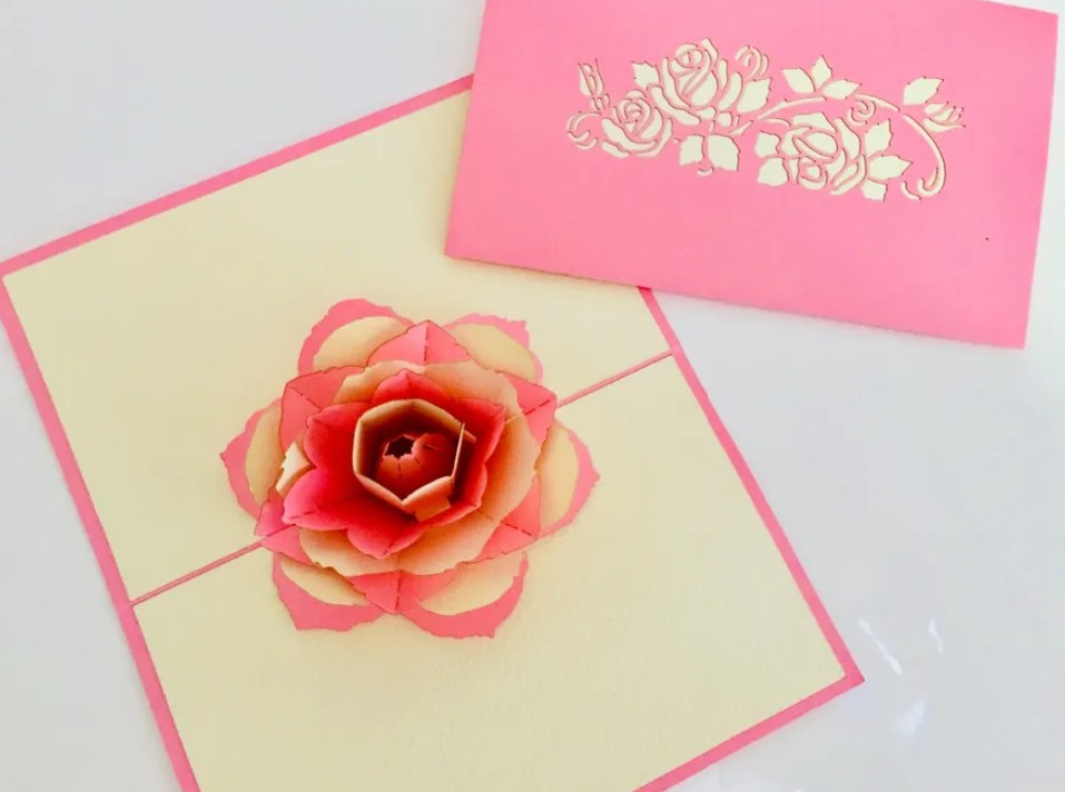 Big Pink & White Rose Card - Origami Pop Cards 3D Pop Up Greeting Card Happy Birthday Thank You Handmade Gift Thinking of You Blank Card for Any Occasion Happy Mother's Day Australiana Celebrate the Beauty