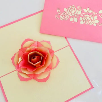 Big Pink & White Rose Card - Origami Pop Cards 3D Pop Up Greeting Card Happy Birthday Thank You Handmade Gift Thinking of You Blank Card for Any Occasion Happy Mother's Day Australiana Celebrate the Beauty