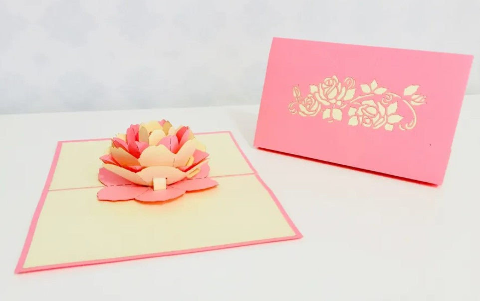 Big Pink & White Rose Card - Origami Pop Cards 3D Pop Up Greeting Card Happy Birthday Thank You Handmade Gift Thinking of You Blank Card for Any Occasion Happy Mother's Day Australiana Celebrate the Beauty