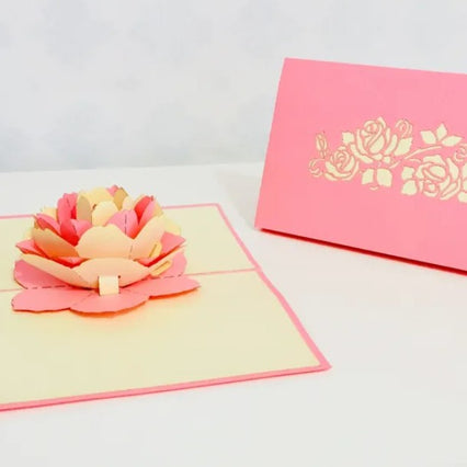 Big Pink & White Rose Card - Origami Pop Cards 3D Pop Up Greeting Card Happy Birthday Thank You Handmade Gift Thinking of You Blank Card for Any Occasion Happy Mother's Day Australiana Celebrate the Beauty