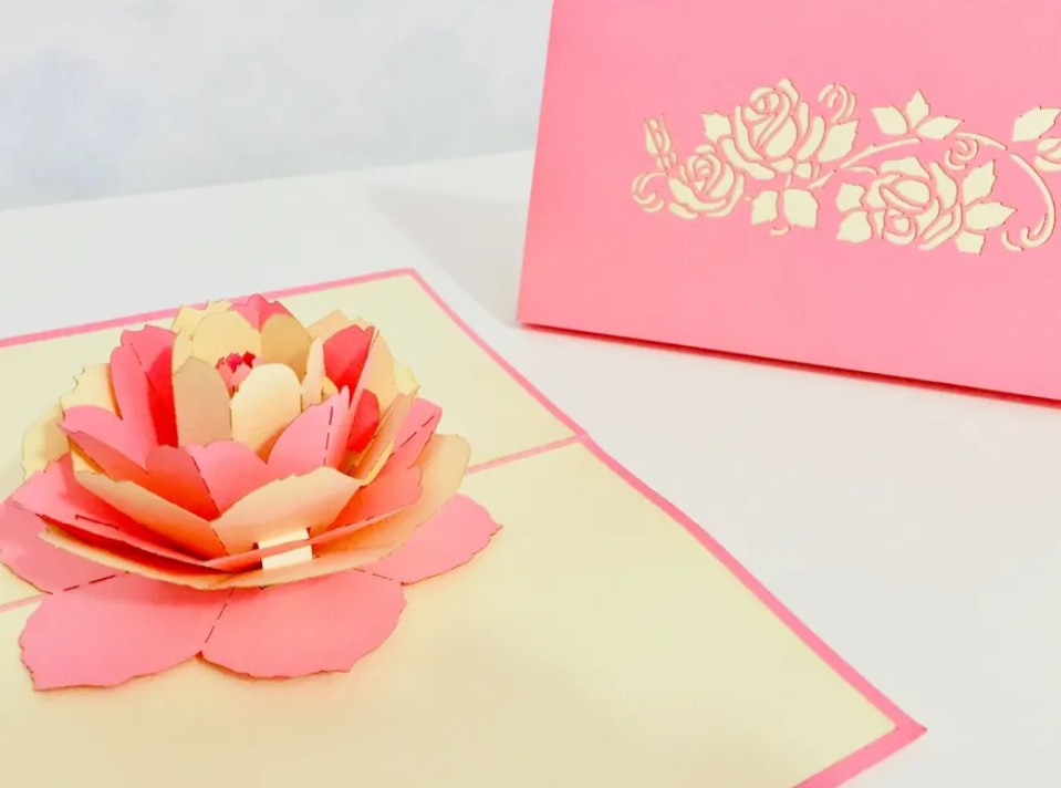 Big Pink & White Rose Card - Origami Pop Cards 3D Pop Up Greeting Card Happy Birthday Thank You Handmade Gift Thinking of You Blank Card for Any Occasion Happy Mother's Day Australiana Celebrate the Beauty
