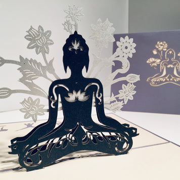 Metallic Silver Grey Buddha Yoga Origami Pop Cards 3D Pop Up Greeting Card Happy Birthday Thank You Handmade Gift Thinking of You Blank Card for Any Occasion Happy Mother's Day Australiana Celebrate the Beauty of Flower